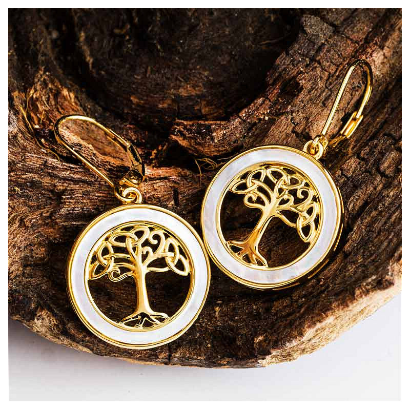 14KT Gold Vermeil Mother of Pearl Tree of Life Earrings