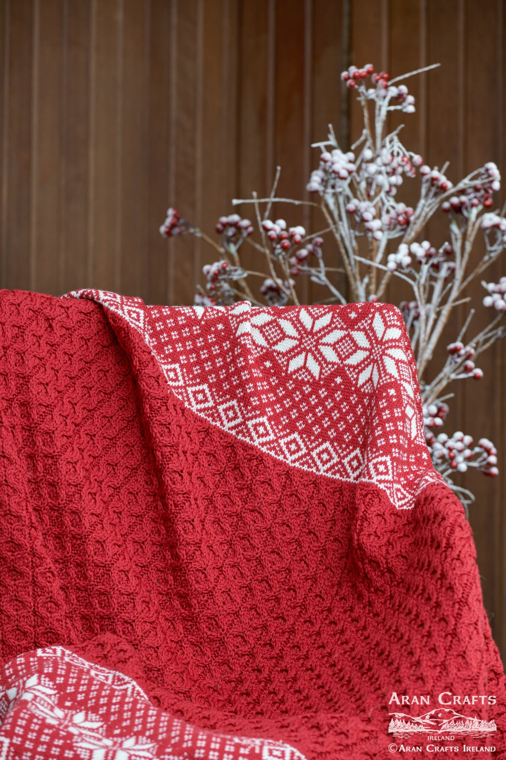 Jacquard Cherry Merino Wool Throw Blanket