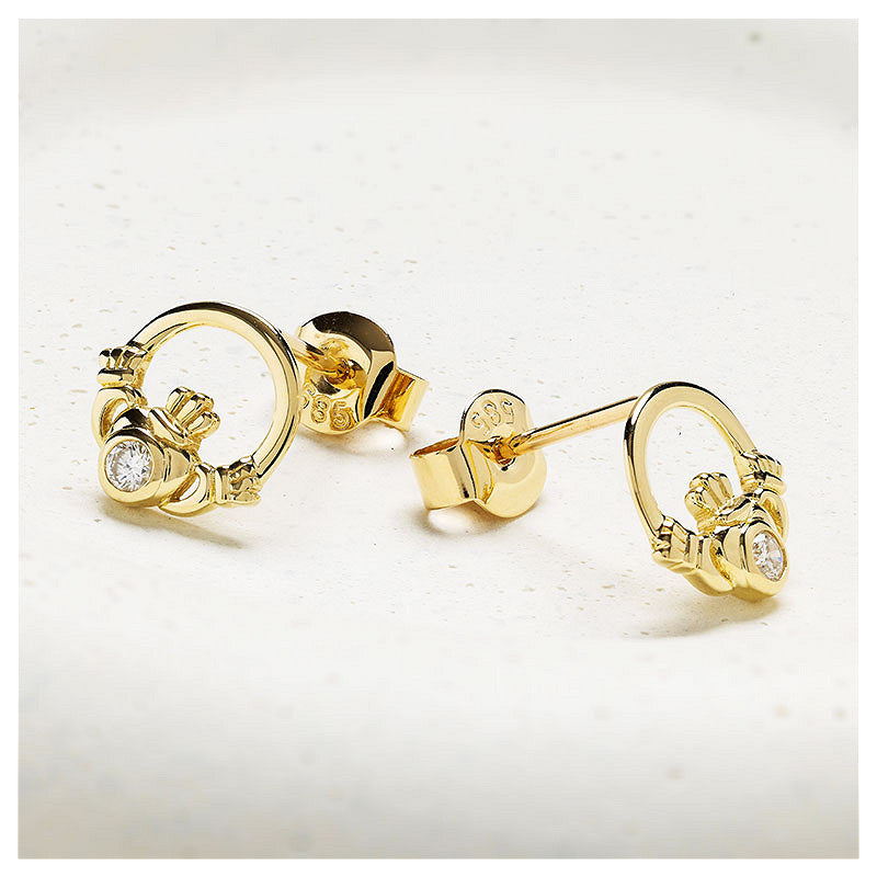 14KT Gold Claddagh Earrings w/ Lab Diamond