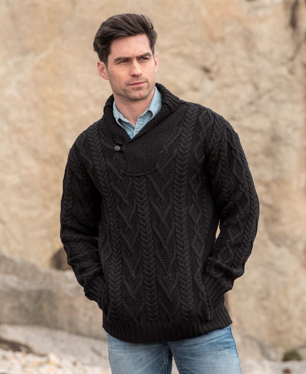 Shawl Collar Aran Sweater [3 Colors]