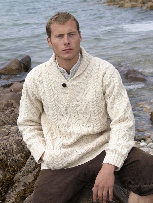 Shawl Collar Aran Sweater [3 Colors]