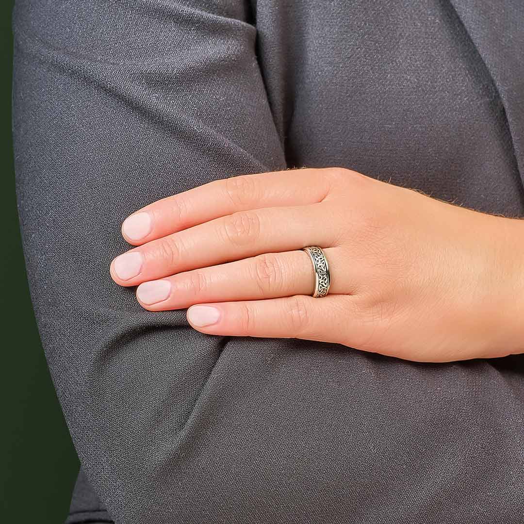 Women's Silver Oxidized Trinity Knot Ring