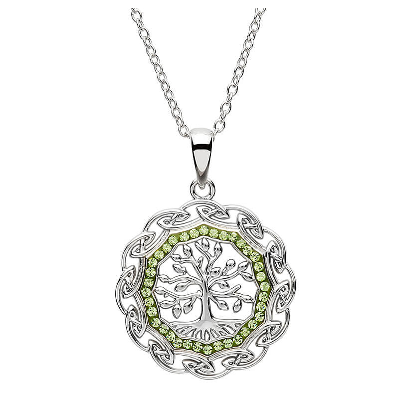 Sterling Silver Tree of Life Necklace w/ Peridot Swarvoski Crystals