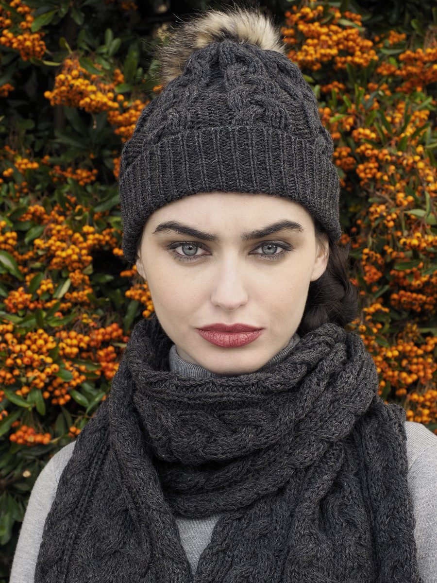 Aran Cable Knit Beanie with Faux Fur Pom Pom [5 Colors]