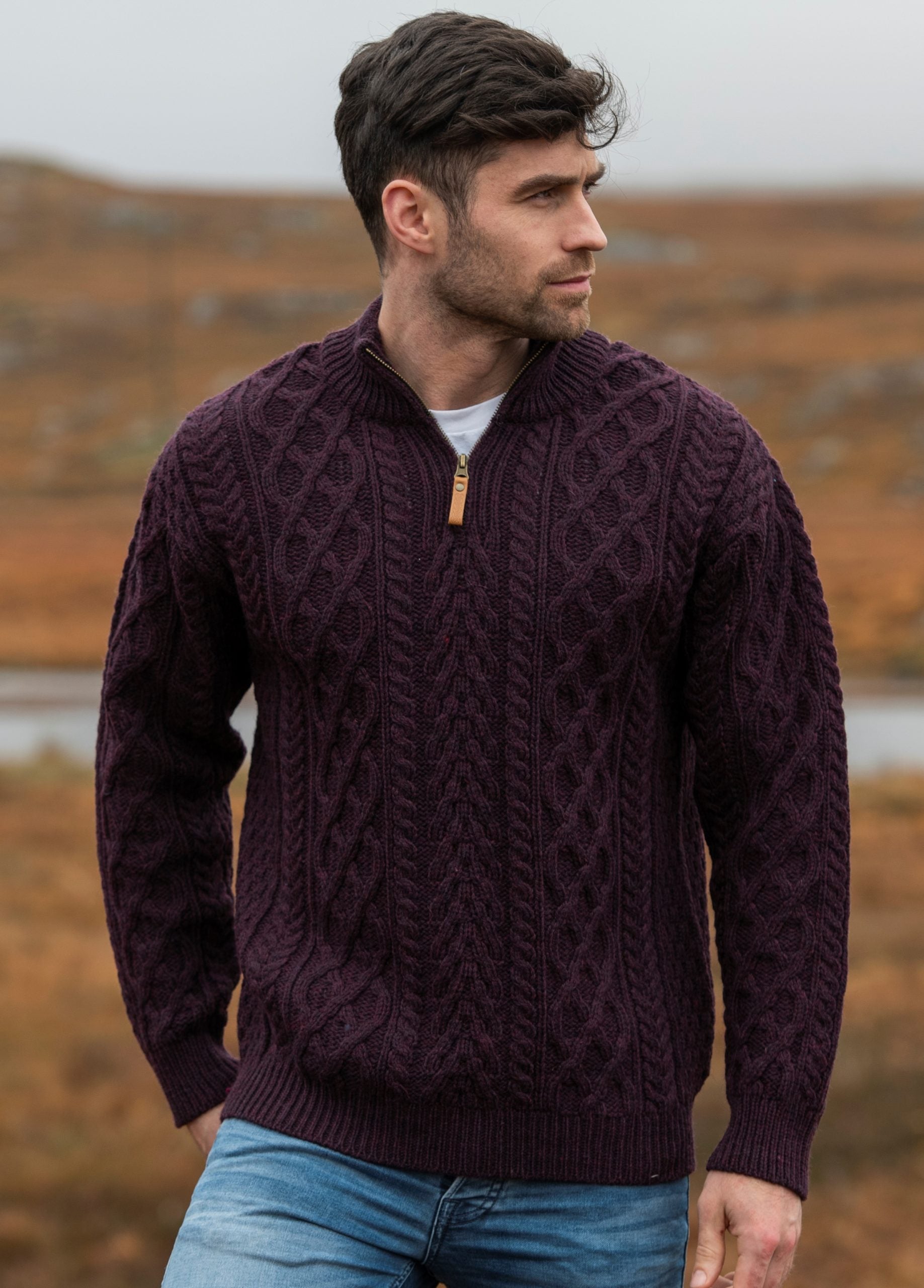 Quarter-Zip Aran Sweater [3 Colors]