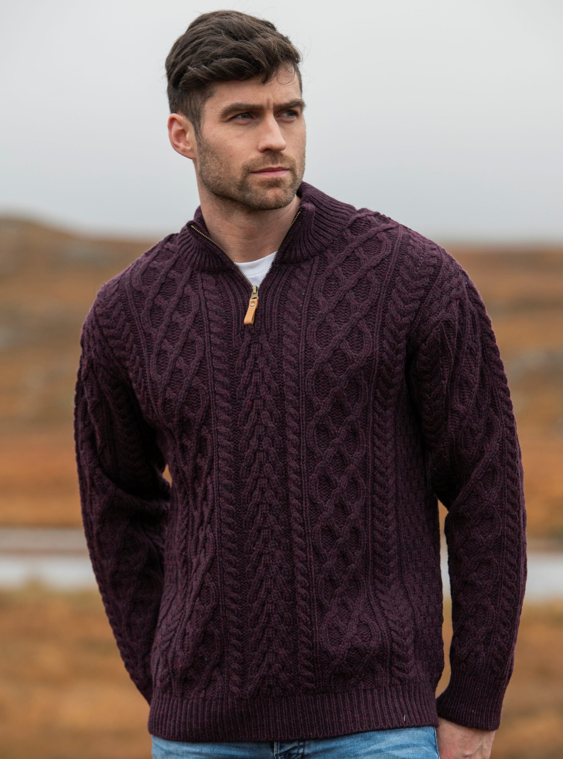 Quarter-Zip Aran Sweater [3 Colors]