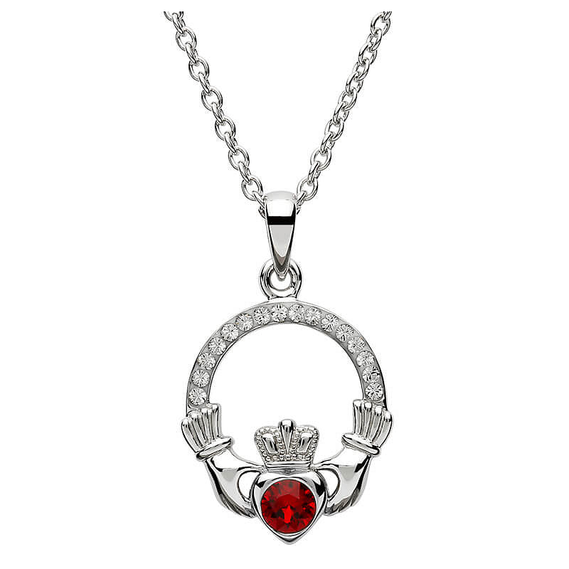 Sterling Silver Claddagh Birthstone Necklace W/ Swarvoski Crystals