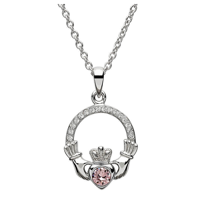 Sterling Silver Claddagh Birthstone Necklace W/ Swarvoski Crystals
