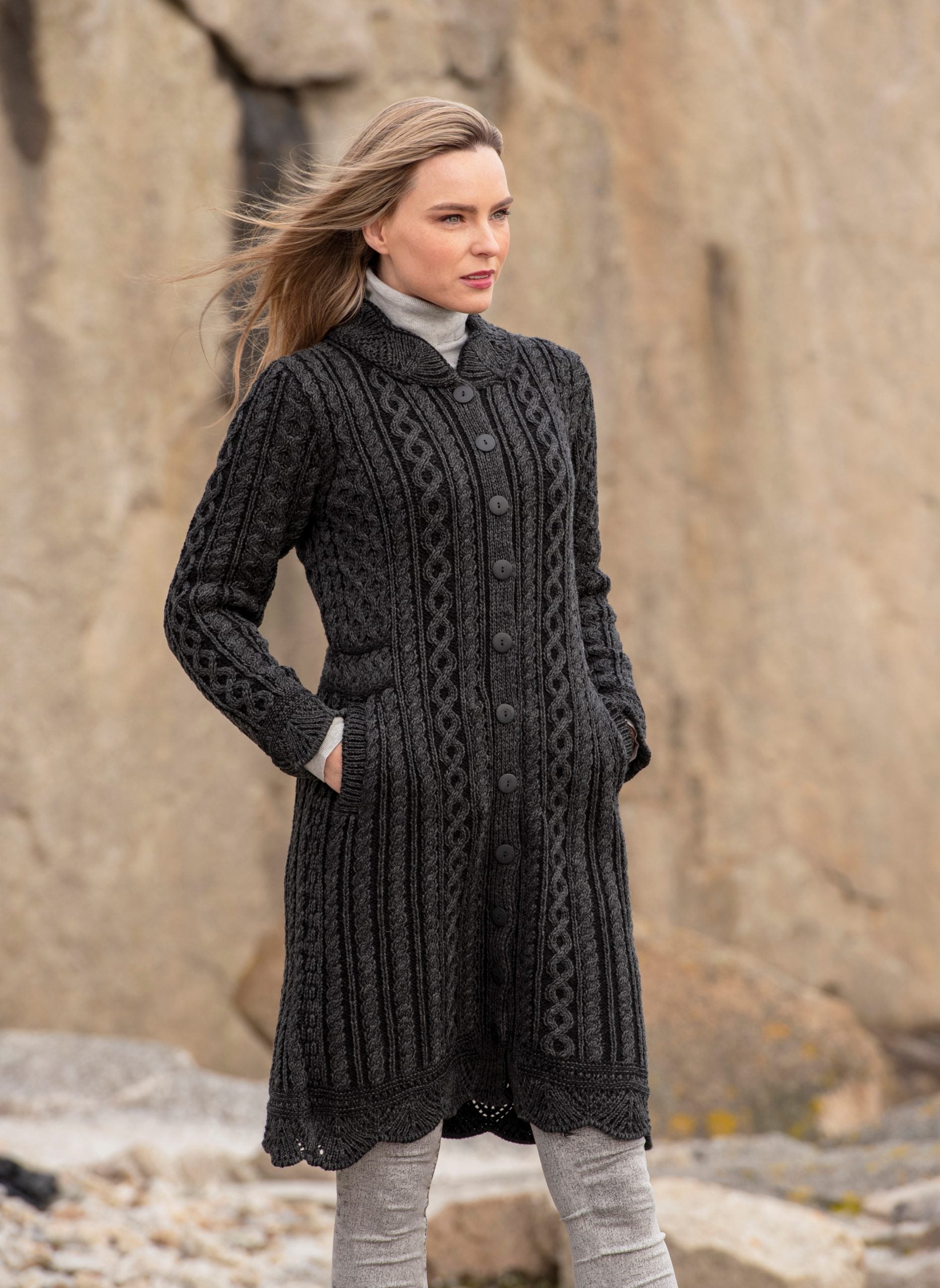 Aran Long Button Cardigan Coat [2 Colors]