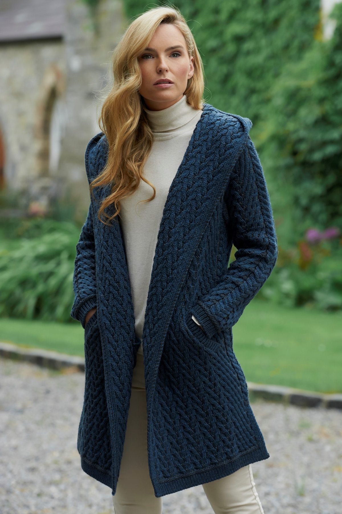 Aran Shawl Collar Hooded Cardigan [2 Colors]