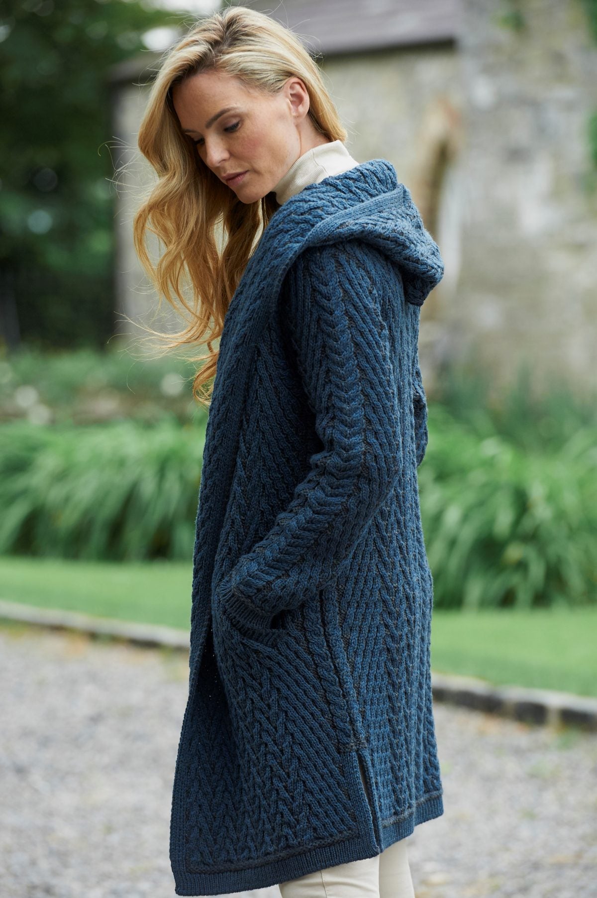 Aran Shawl Collar Hooded Cardigan [2 Colors]