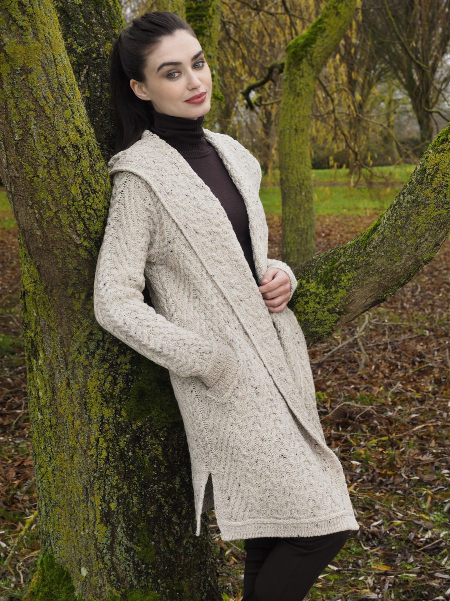 Aran Shawl Collar Hooded Cardigan [2 Colors]
