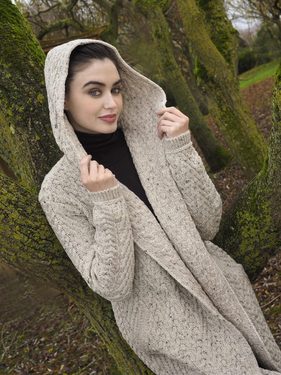 Aran Shawl Collar Hooded Cardigan [2 Colors]
