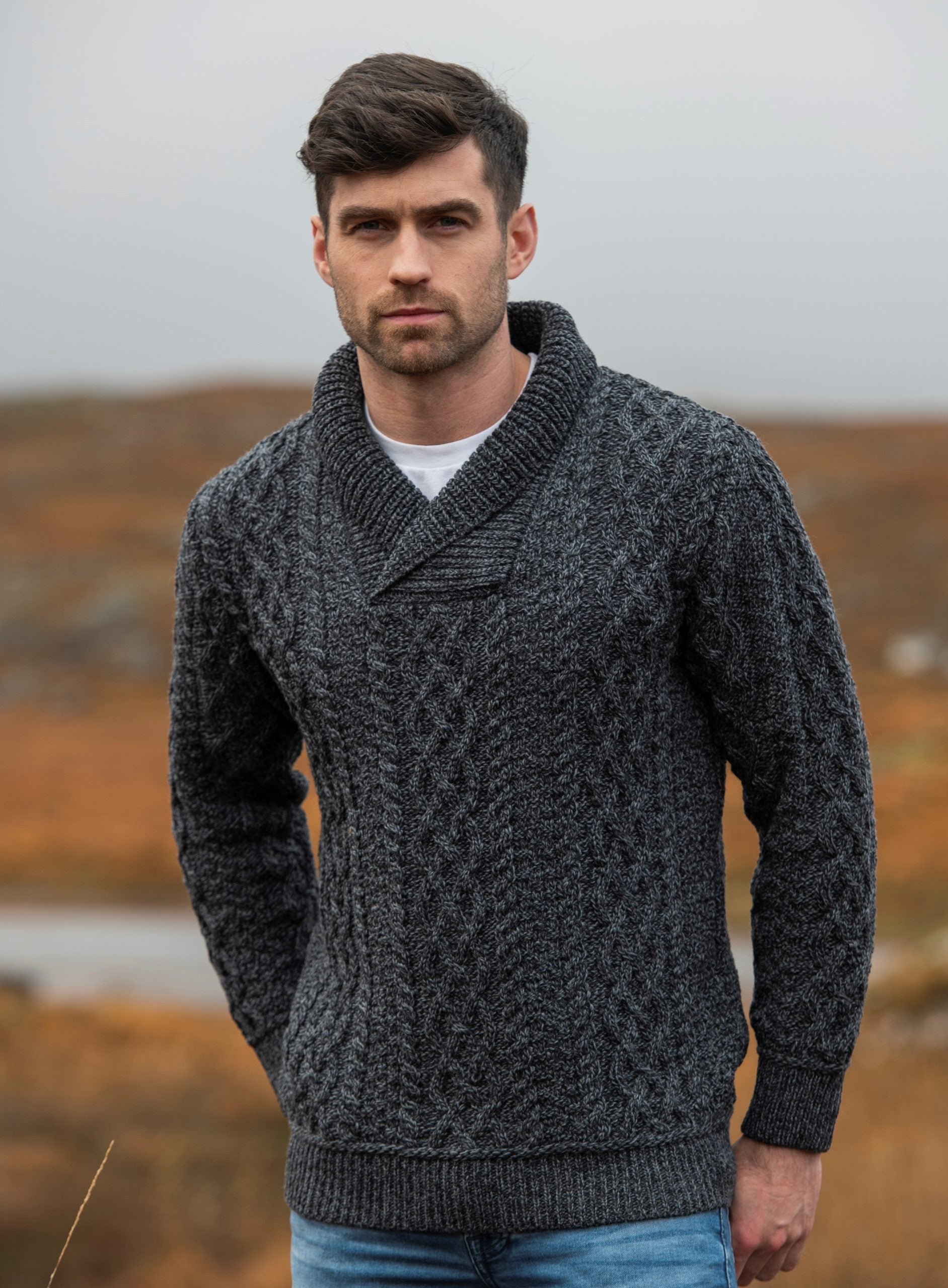 Aran Shawl Collar Sweater
