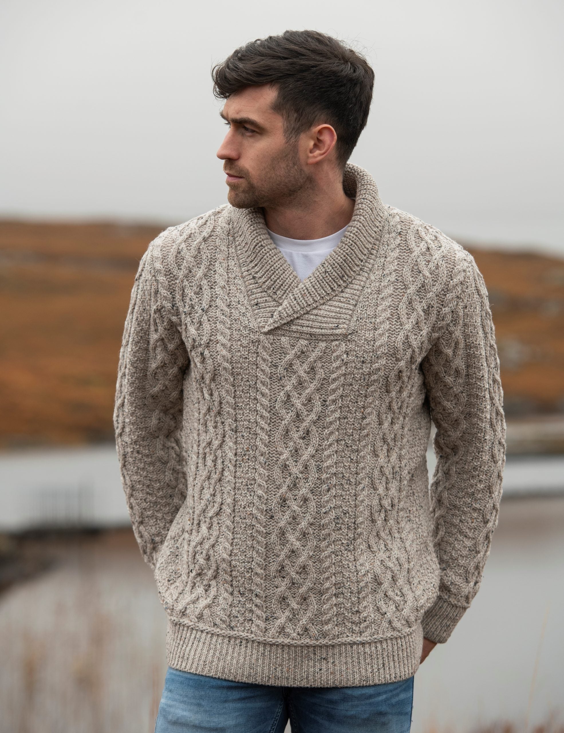 Aran Shawl Collar Sweater