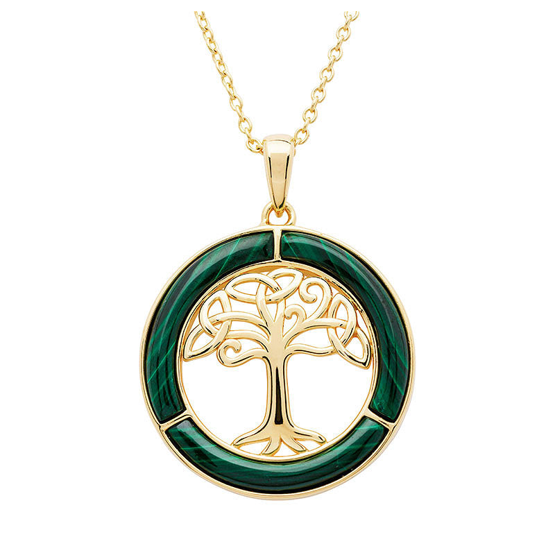14KT Gold Vermeil Malachite Tree of Life Necklace