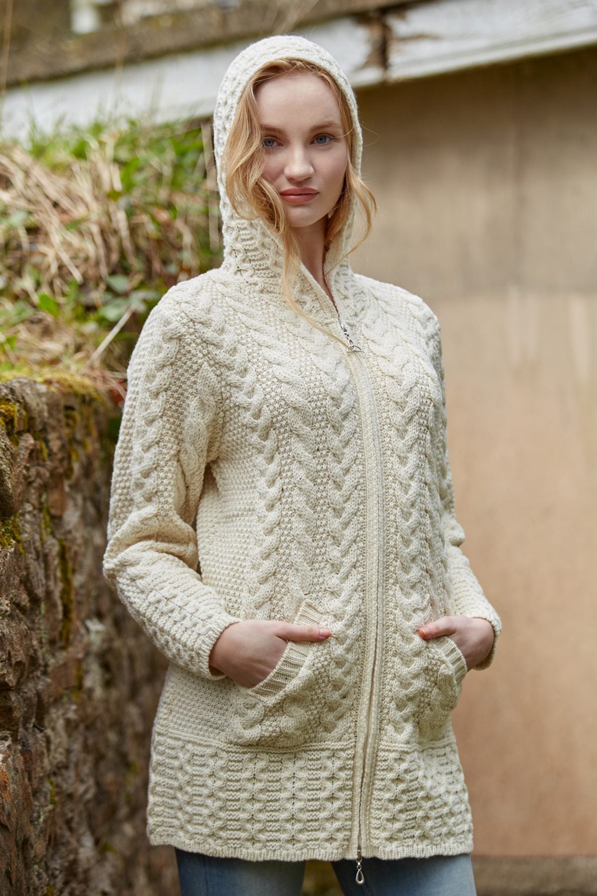 Aran Zip Cardigan with Hood [4 Colors]
