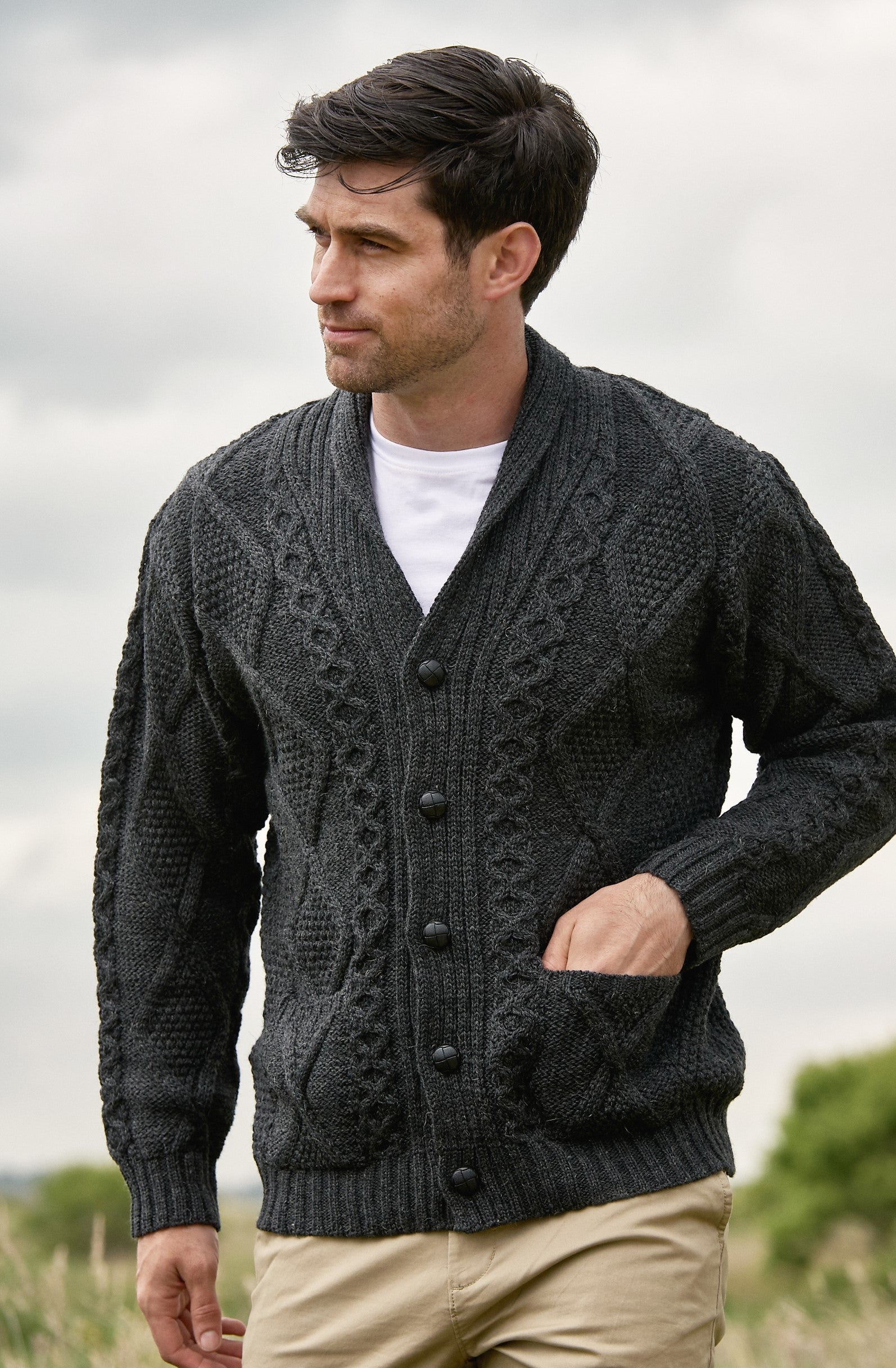 Aran Shawl Collar Cardigan [2 Colors]