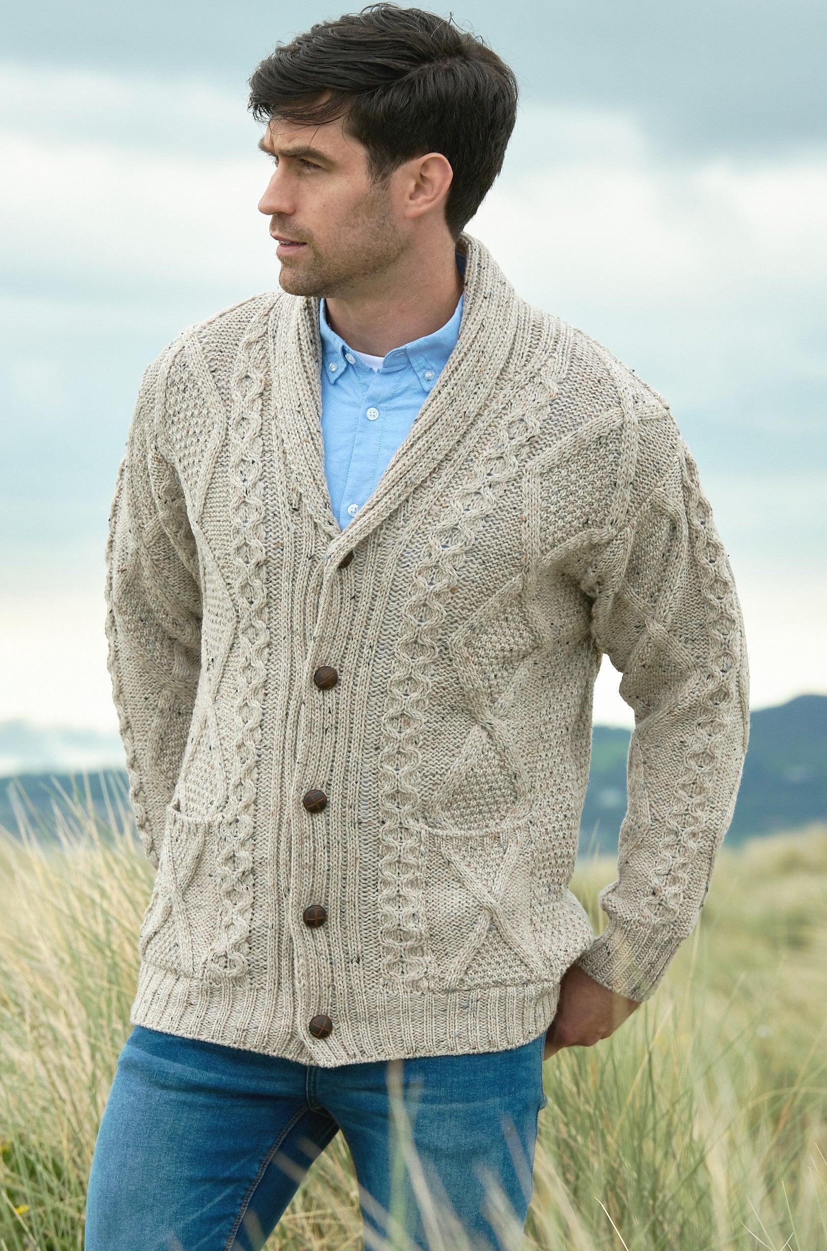 Aran Shawl Collar Cardigan [2 Colors]