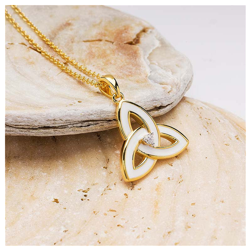 14KT Gold Vermeil White Enamel Trinity Pendant