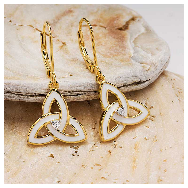 14KT Gold Vermeil White Enamel Trinity Drop Earrings