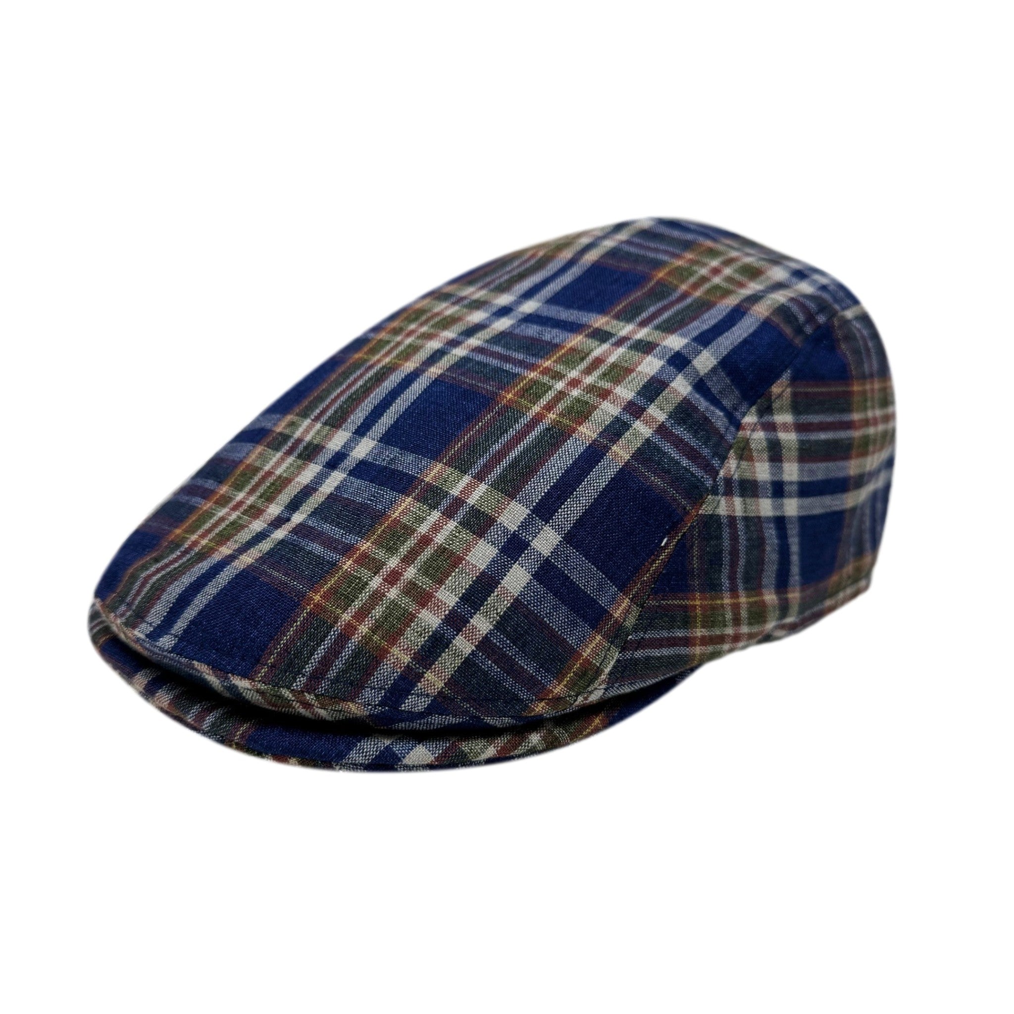 Boston Blue Plaid Linen Driving Cap