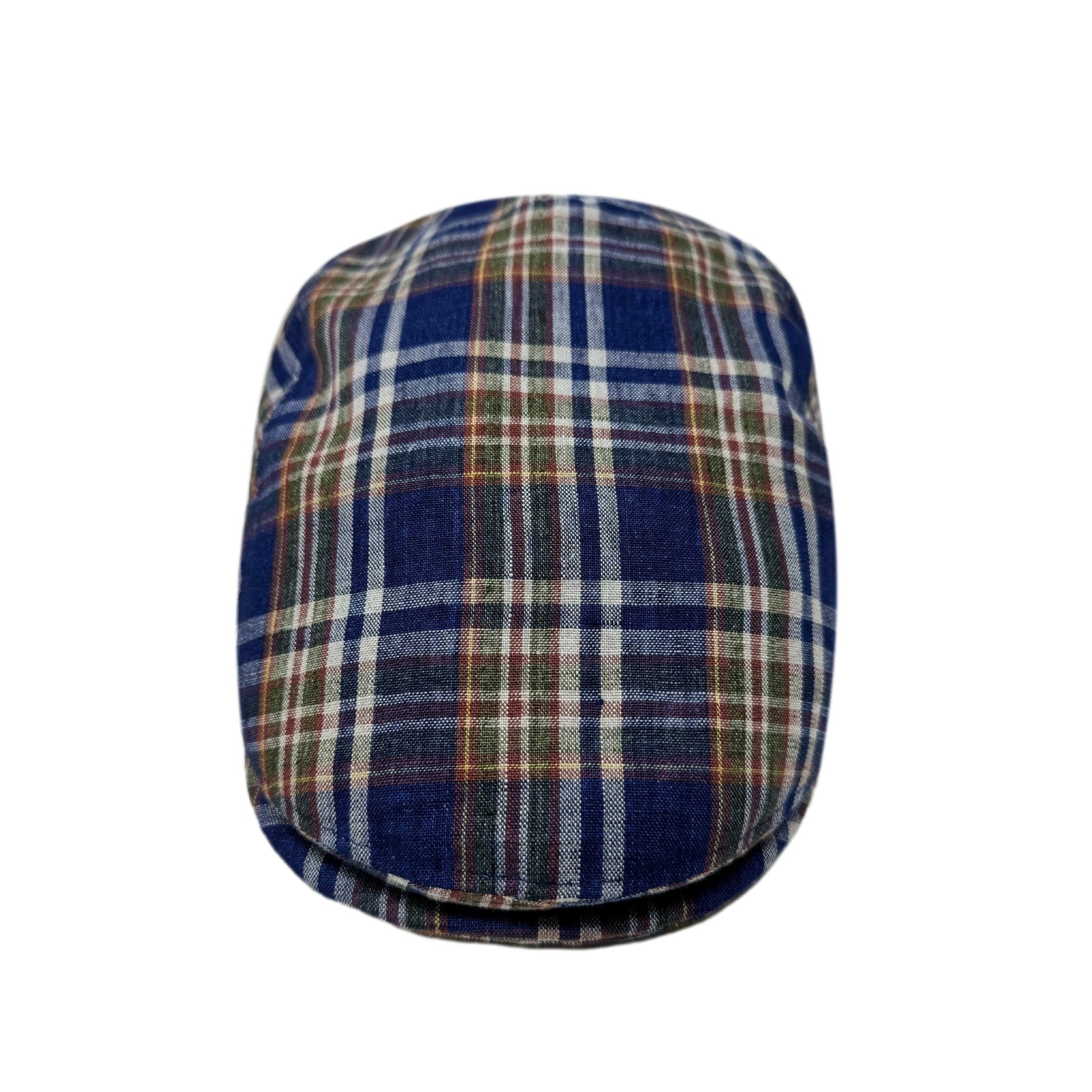 Boston Blue Plaid Linen Driving Cap