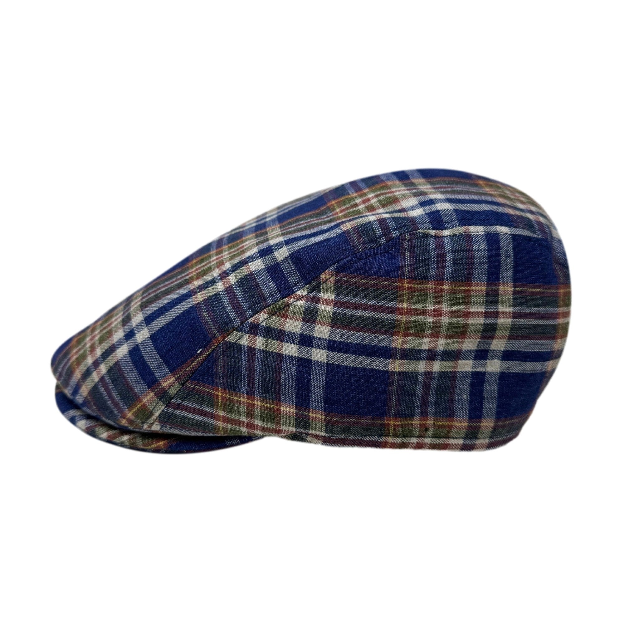 Boston Blue Plaid Linen Driving Cap