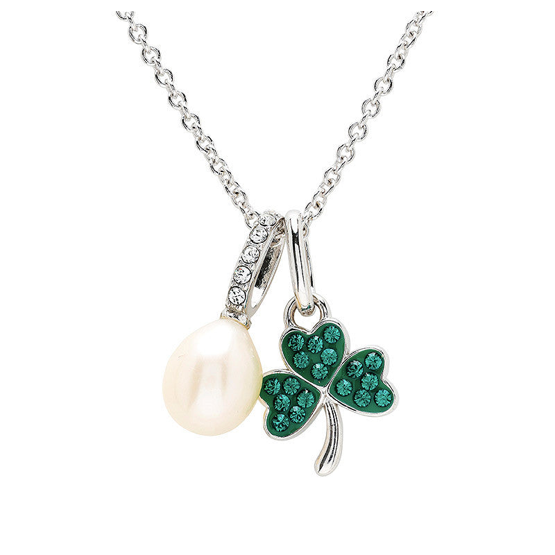 Sterling Silver Pearl/Crystal Shamrock Necklace