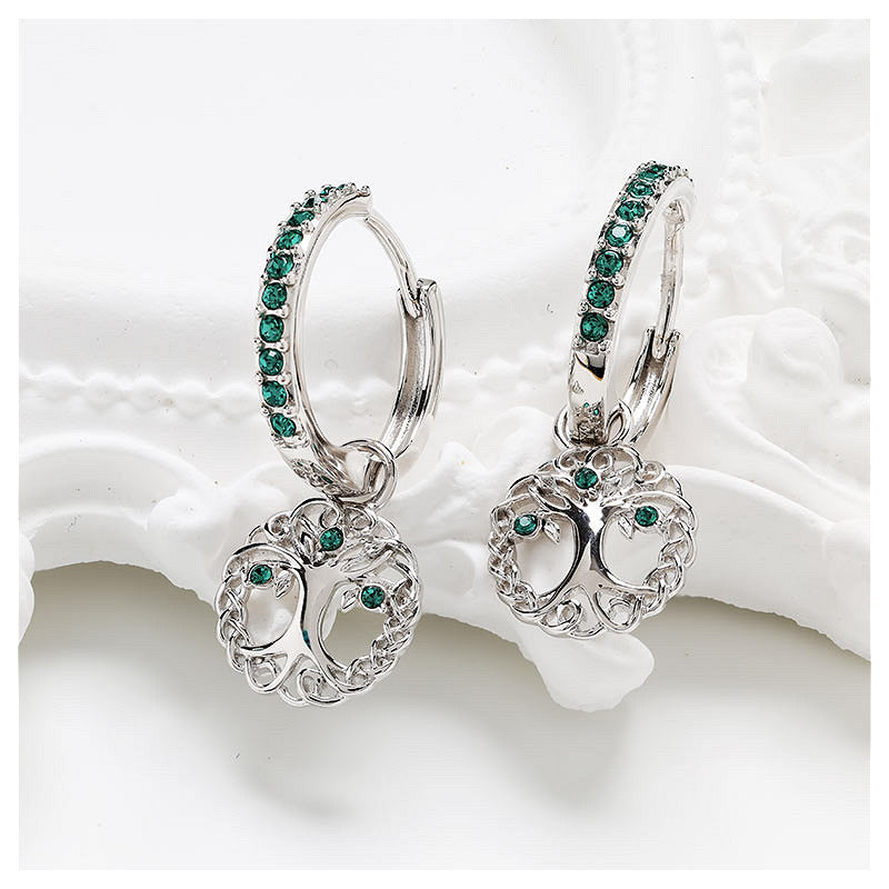 Sterling Silver Pearl/Crystal Tree of Life Earrings