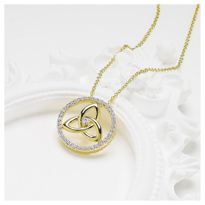 14KT Gold Vermeil Trinity Knot White Sapphire Necklace