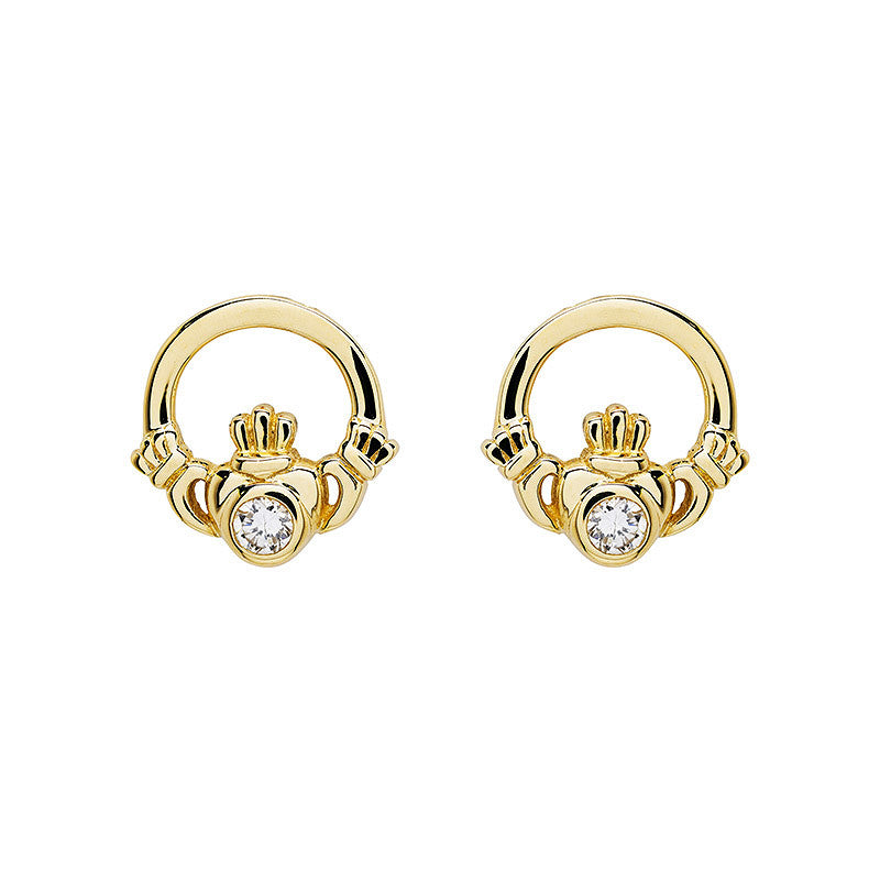 14KT Gold Claddagh Earrings w/ Lab Diamond