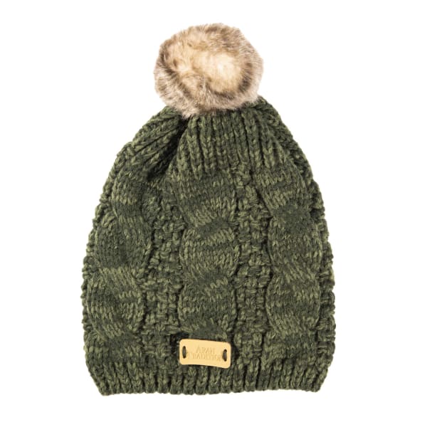 Dark Green Cable Fur Pom Pom Hat