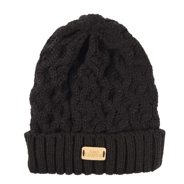 Black Aran Cable Beanie | Unisex