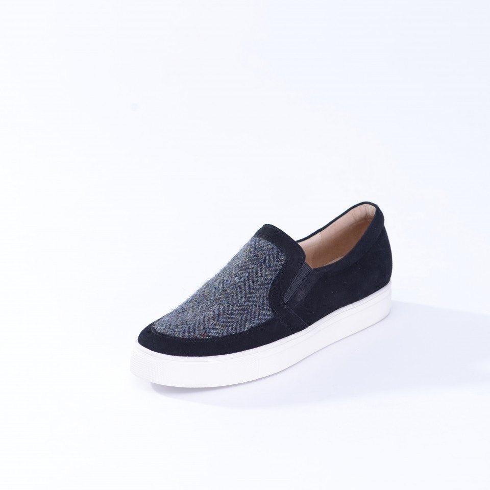 black & grey herringbone Harris Tweed trainer shoes for women