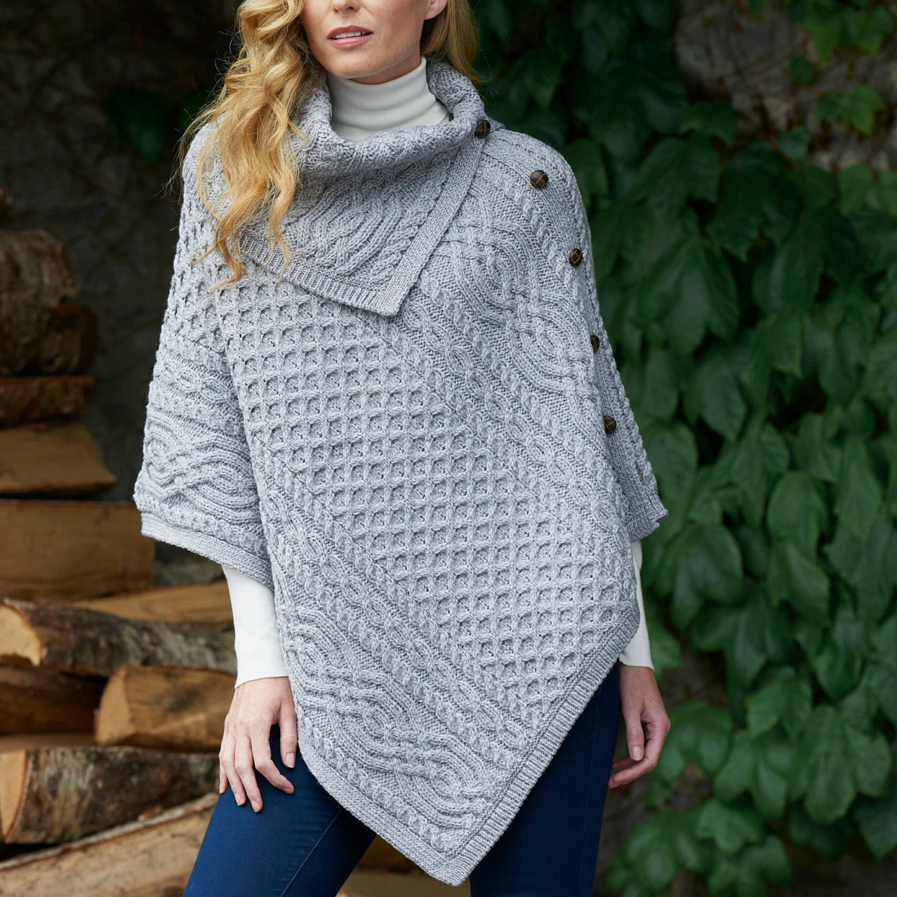 Aran Cowl Neck Poncho [4 Colors]