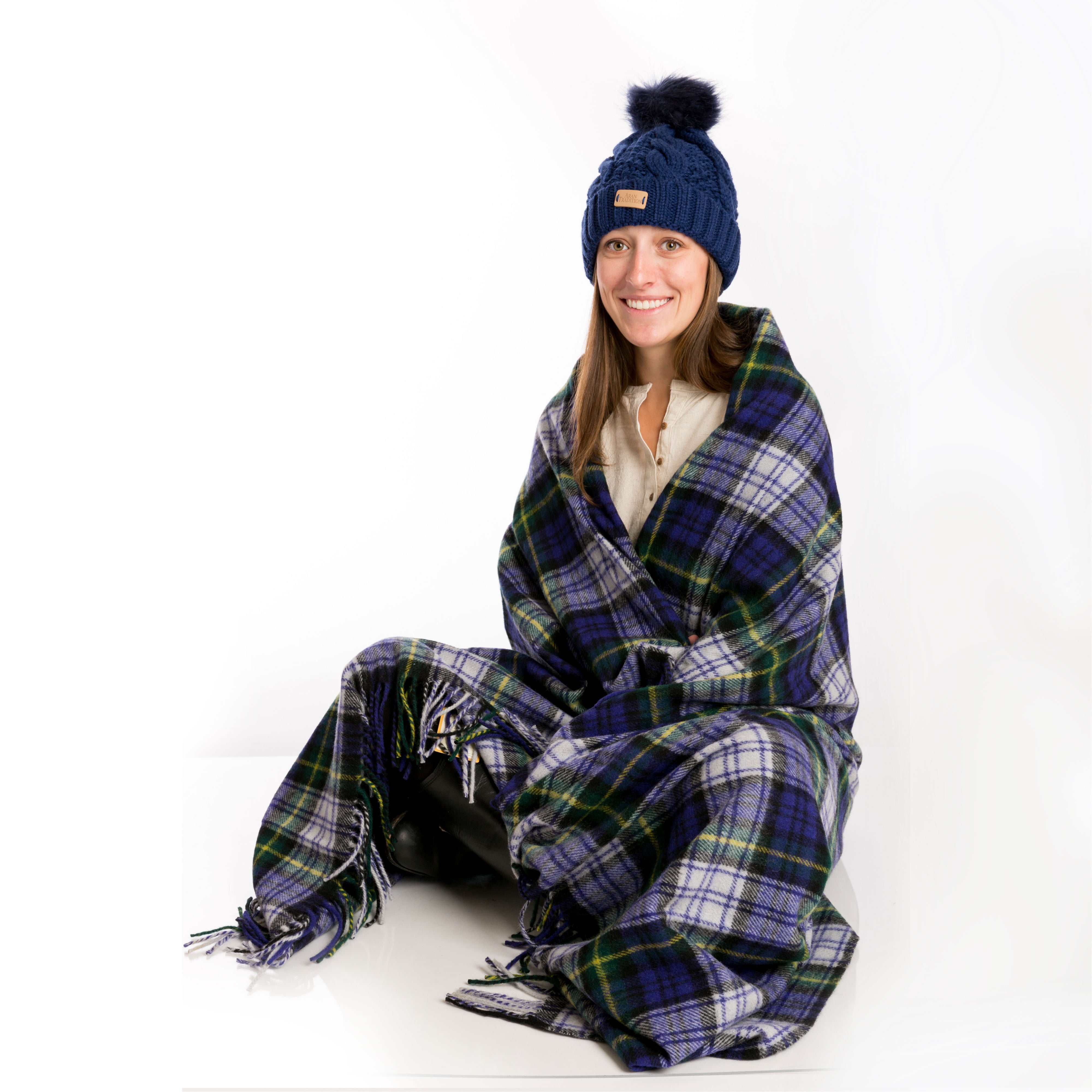 blue, green, black & white tartan plaid wool blanket, Dress Gordon tartan