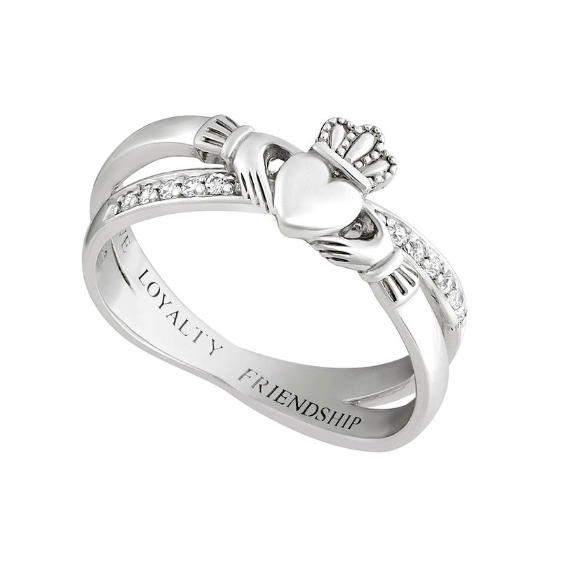Women's Silver Crossover Claddagh Ring