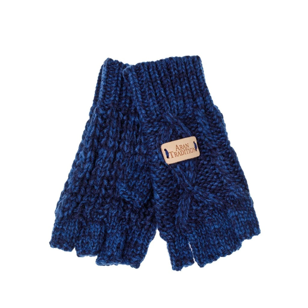 Navy Aran Cable Fingerless Gloves