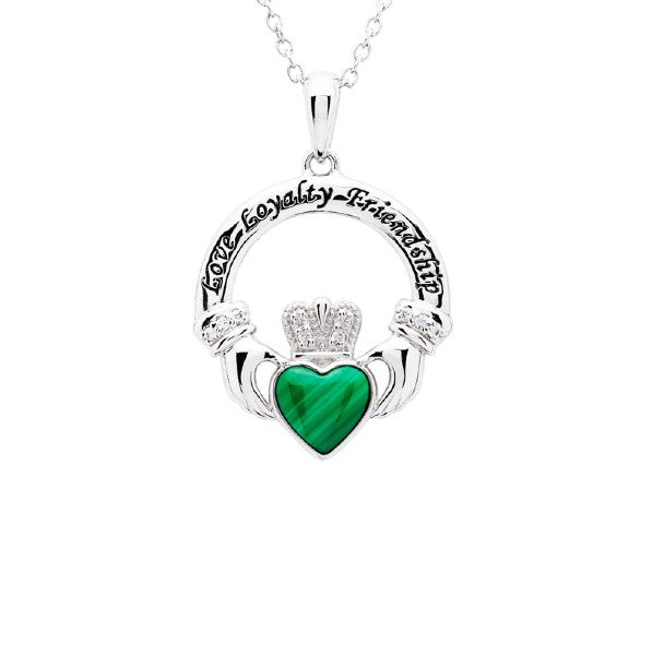 Sterling Silver Claddagh w/ Malachite/CZ Pendant