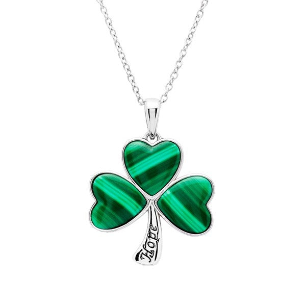Sterling Silver Shamrock w/ Malachite/CZ Pendant