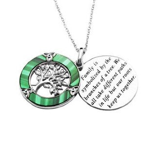 Sterling Silver Tree of Life w/ Malachite/CZ Pendant