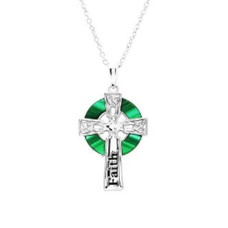 Sterling Silver Cross w/ Malachite CZ Pendant