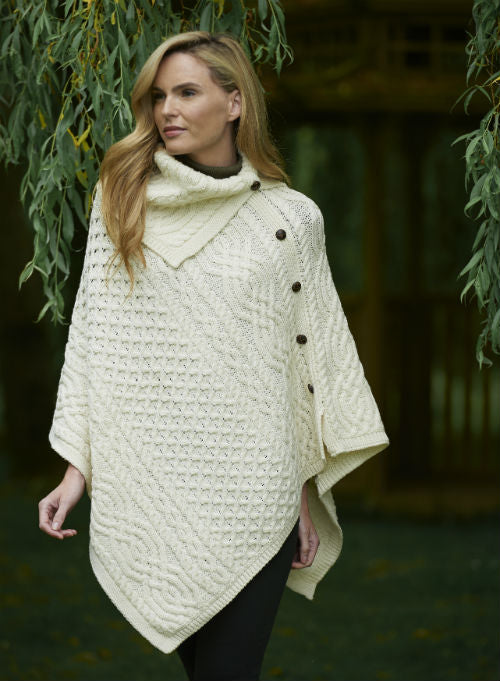 Aran Cowl Neck Poncho [4 Colors]